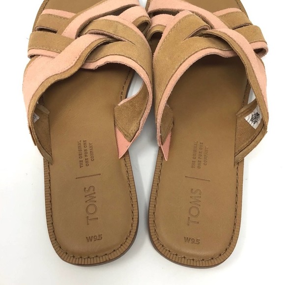 Toms | Val Tan Pink Suede Criss Cross Strap Slide Sandals 9.5 - Picture 6 of 8